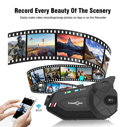 Freedconn R1Plus Bluetooth Motorcycle Helmet Intercom Headset with WiFi App and Dash Cam