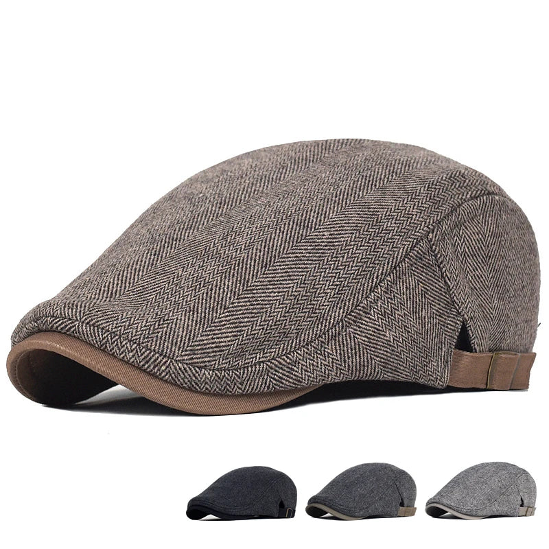 Big Size Newsboy Cap Men Wool Herringbone Gatsby Flat Hat Winter