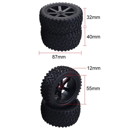 1/10 RC Off-Road Buggy Front & Rear Tires Wheels Set 12mm Hex with Foam Inserts