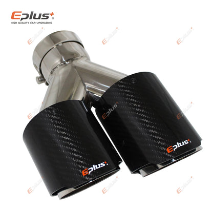 EPLUS Carbon Fiber Y-Shape Dual Exhaust Tip Stainless Muffler Nozzle Silver