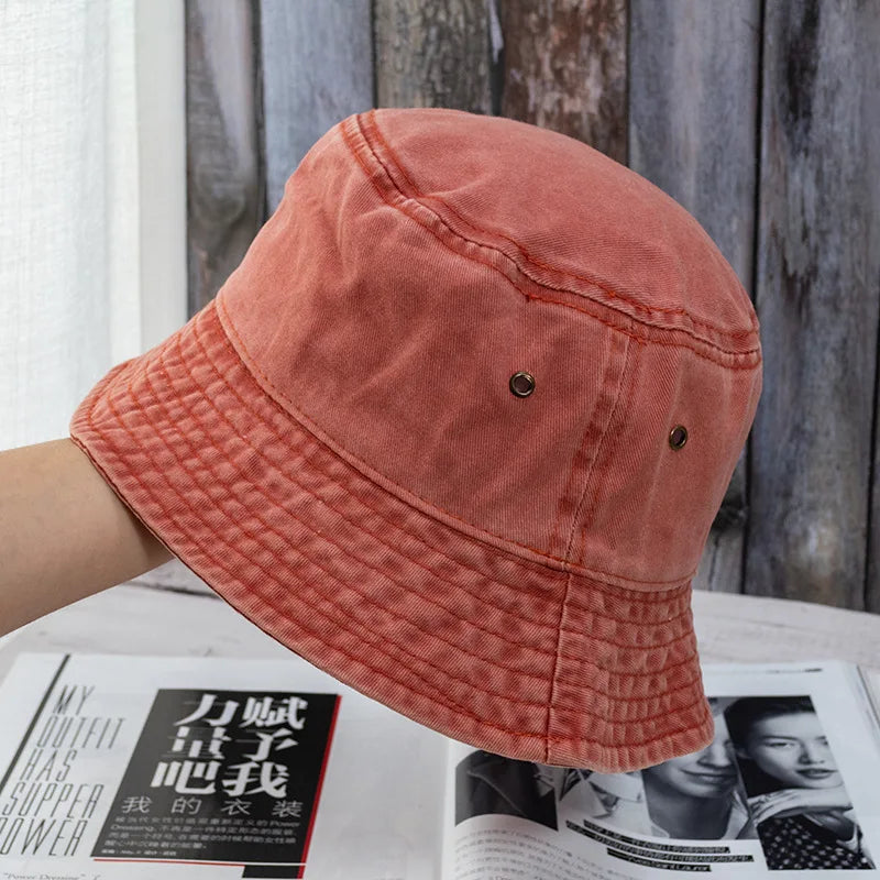 Unisex Bucket Hat Washed Denim Fisherman Cap Summer Casual Fashion