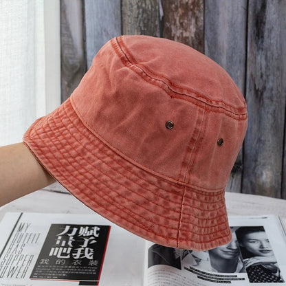 Unisex Bucket Hat Washed Denim Fisherman Cap Summer Casual Fashion