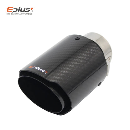 EPLUS Glossy Carbon Fiber Exhaust Tip Black Stainless Straight Universal