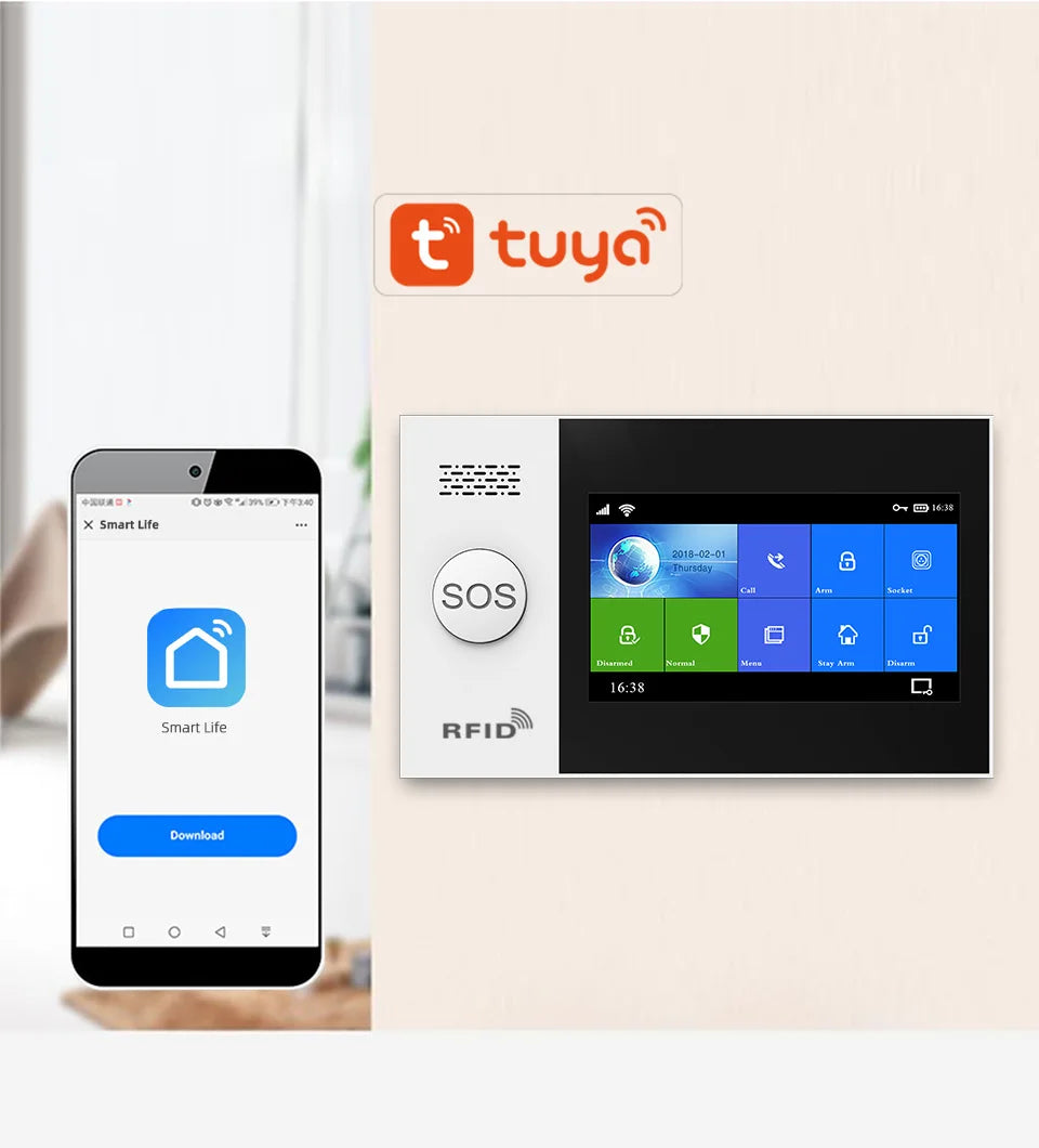 PGST PG-107 Tuya Wireless Home WIFI GSM Home Security With Motion Detector Sensor Burglar Alarm System APP Control Support Alexa-EXPROTAS