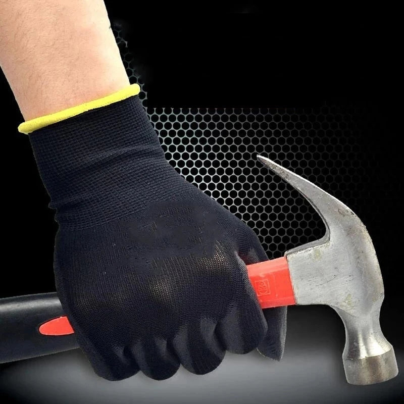 10/20 Pairs Safety Work Gloves PU Coated Grip Builders Gardening Black