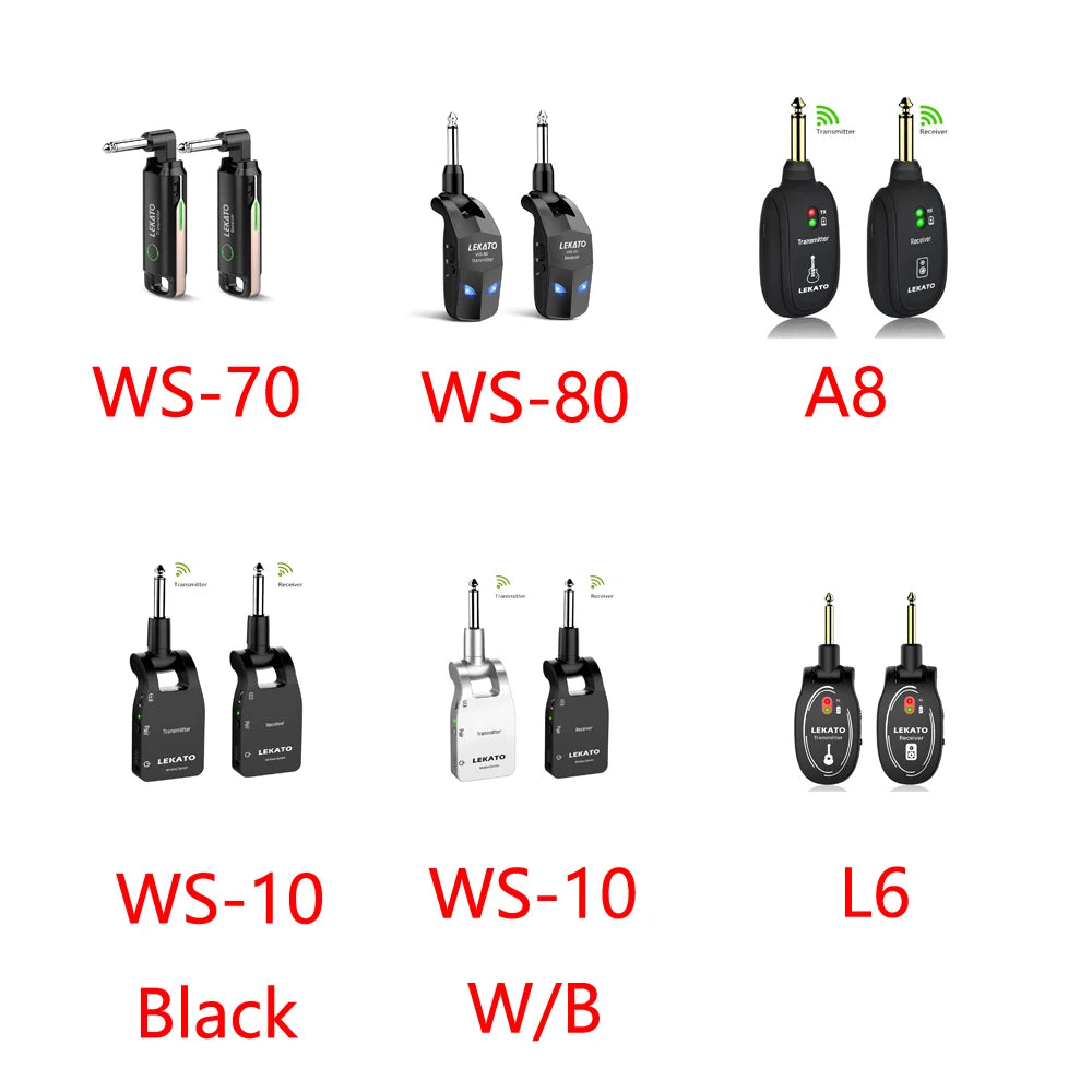 LEKATO Transmitter Receiver WS-70 Wireless Guitar System Built-In Rechargeable Audio Guitar Wireless System 70 Channels 40M-EXPROTAS