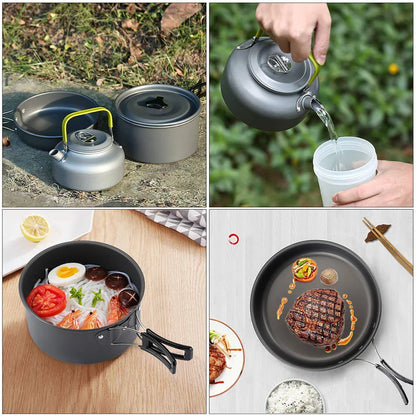Outdoor Camping Cookware Portable Non Stick Cooking Pot Pan Bowl Hiking Picnic