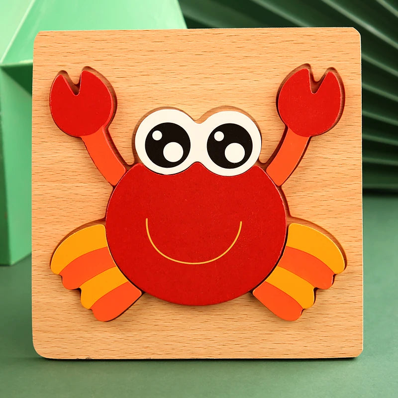 3D Wooden Cartoon Animal Traffic Puzzle Early Learning Jigsaw Toy for Children