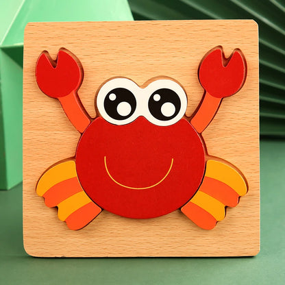 3D Wooden Cartoon Animal Traffic Puzzle Early Learning Jigsaw Toy for Children