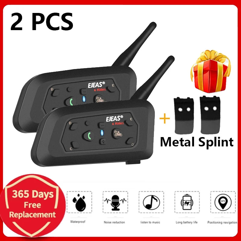 Bluetooth Motorcycle Helmet Intercom Headset 1200m Waterproof for 6 Riders