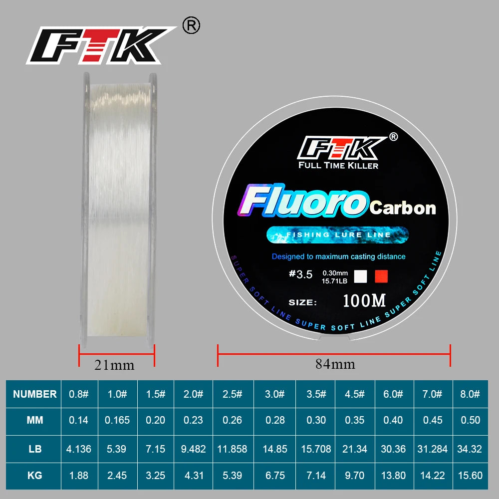 100m Fly Fishing Line Fluorocarbon Leader Lure Carbon Fiber Tippet