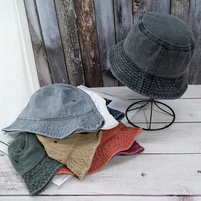Unisex Bucket Hat Washed Denim Fisherman Cap Summer Casual Fashion