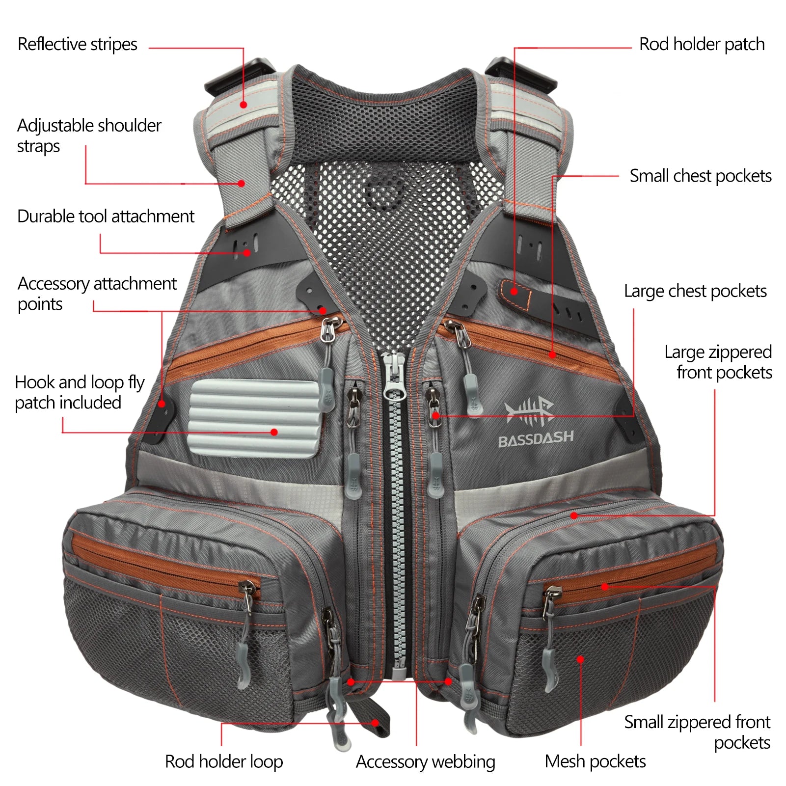 Bassdash FV09 Fly Fishing Vest for Youths Kids Adjustable Size with Multiple Pockets Trout Bass Fishing Gear-EXPROTAS