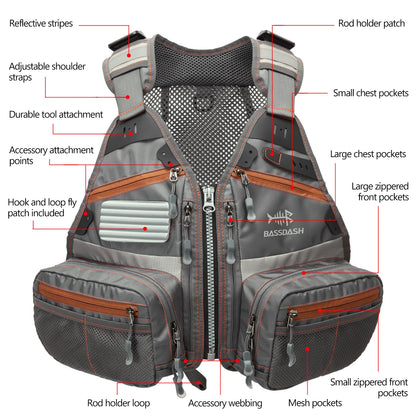 Bassdash FV09 Fly Fishing Vest for Youths Kids Adjustable Size with Multiple Pockets Trout Bass Fishing Gear-EXPROTAS