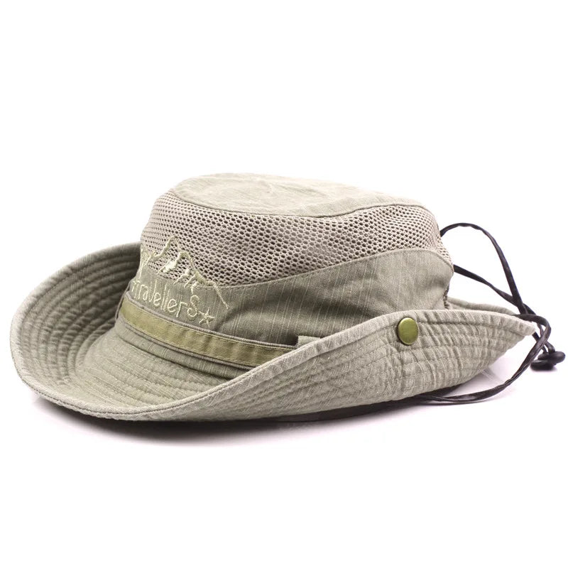 Jungle Fishing Mesh Bucket Hat Men Summer Wide Brim Sun Hiking Cap