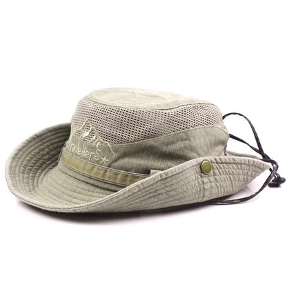 Jungle Fishing Mesh Bucket Hat Men Summer Wide Brim Sun Hiking Cap