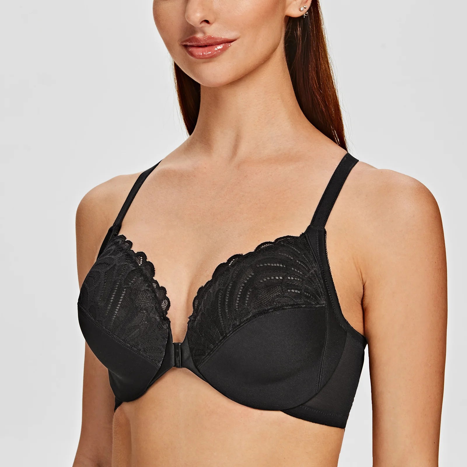 MELENECA Women’s Plus Size Front Closure Lace Underwire Bra Unlined - EXPROTAS