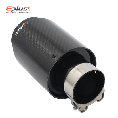 EPLUS Glossy Carbon Fiber Exhaust Tip Black Stainless Straight Universal