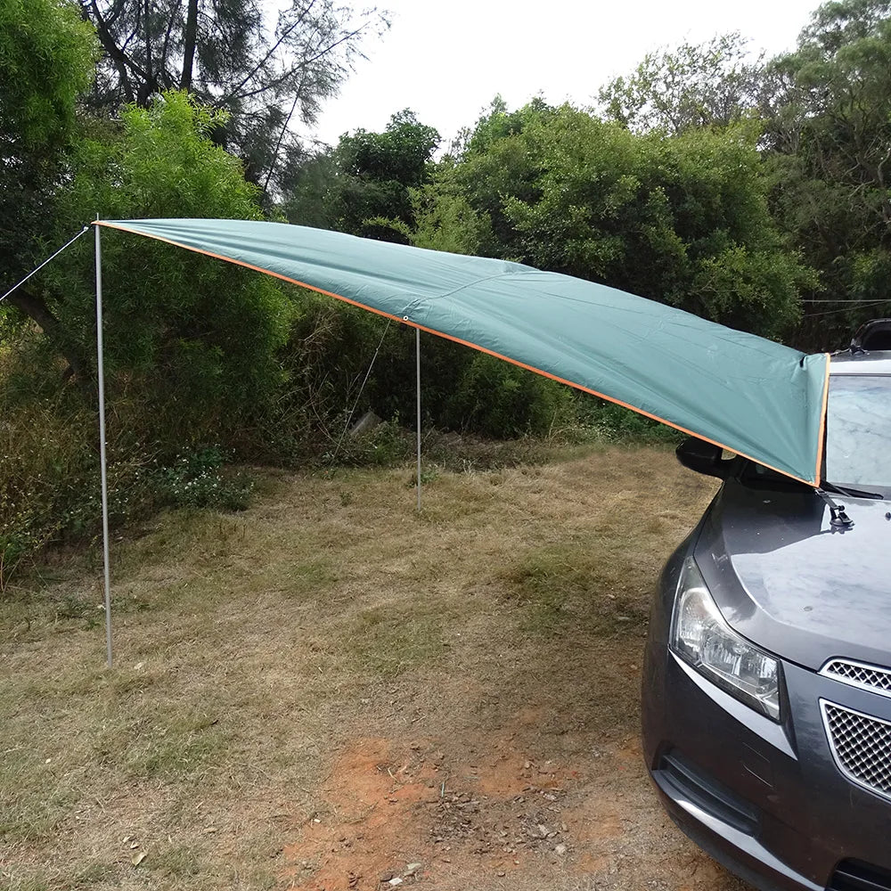 SUV Car Side Awning Waterproof Tarp with Poles Ropes Pegs Suction Cup Anchor