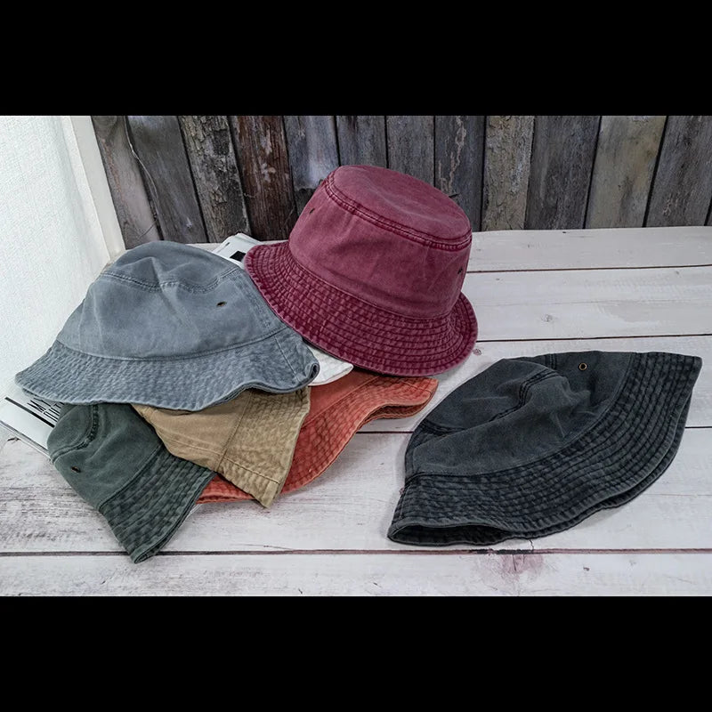 Unisex Bucket Hat Washed Denim Fisherman Cap Summer Casual Fashion