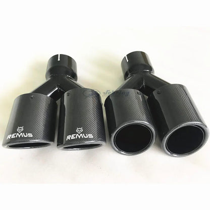 REMUS 1PC Car Modification Universal Dual Glossy black Automobile Exhaust pipe MUFFLER  pipe  carbon fiber exhaust tip universal-EXPROTAS