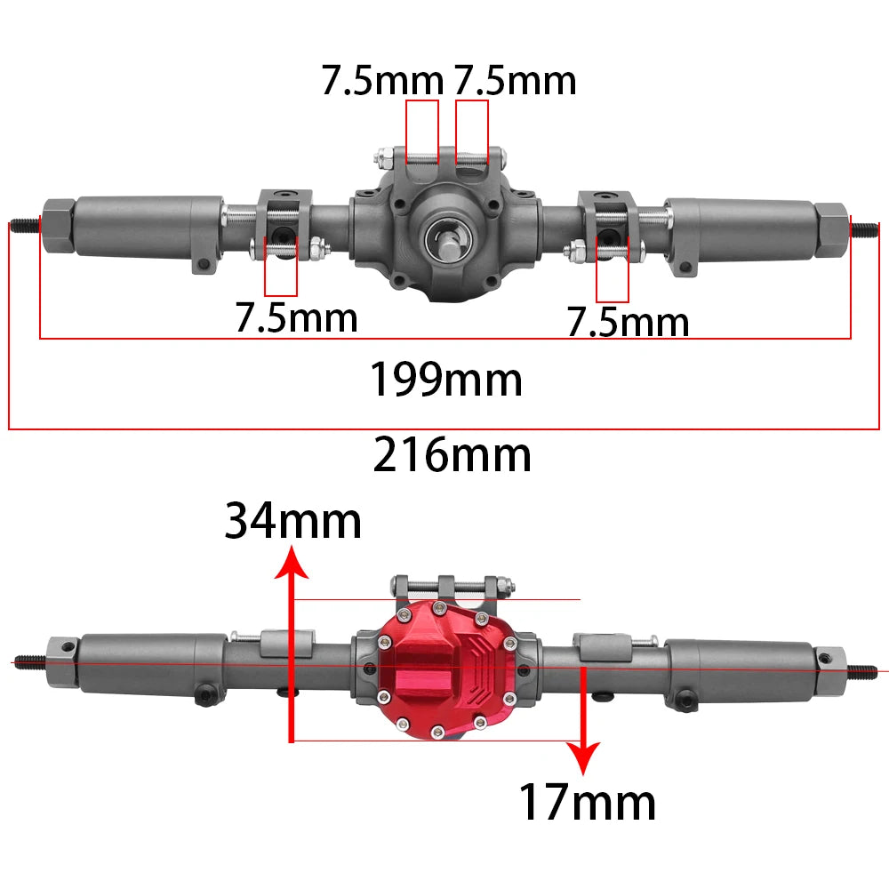SCX10 II CNC Aluminum Front & Rear Axle Set 30T/8T for Axial AR44 90046 90047 Upgrade - EXPROTAS