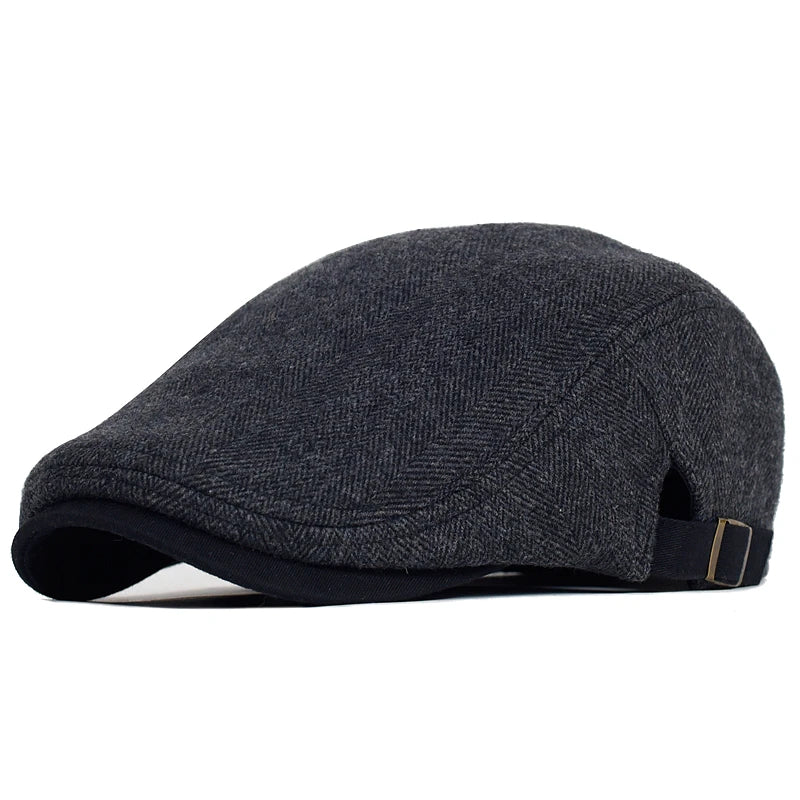 Big Size Newsboy Cap Men Wool Herringbone Gatsby Flat Hat Winter