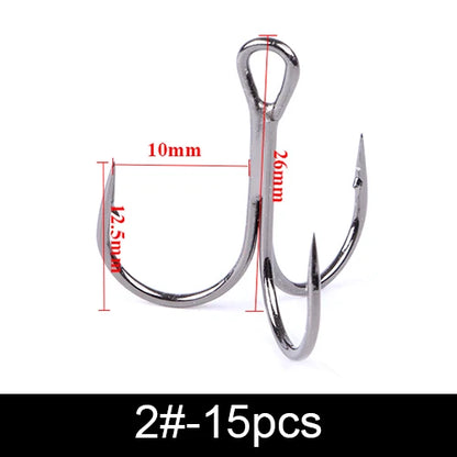 20Pcs Fishing Hooks Treble Carbon Steel Barbed Sharp 2/4/6/8/10#