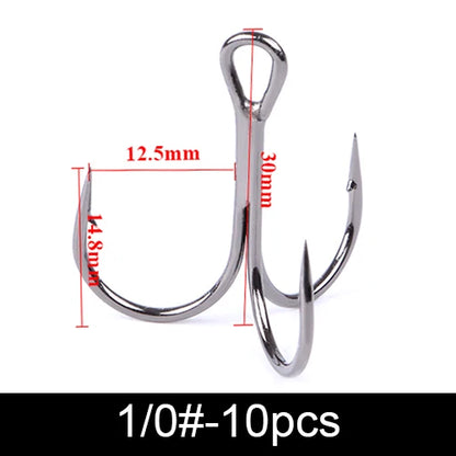 20Pcs Fishing Hooks Treble Carbon Steel Barbed Sharp 2/4/6/8/10#