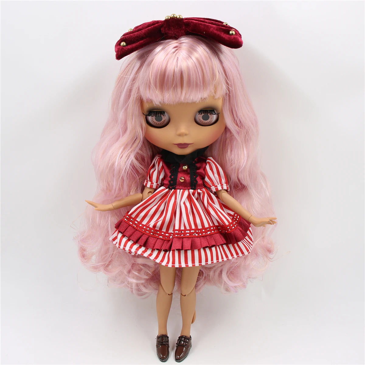 ICY DBS Blythe Doll 1/6 BJD Joint Body 30cm Dark Skin Matte Face Purple Pink Hair