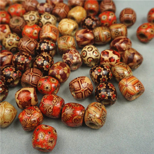 Vintage Natural Big Hole Wooden Beads for Necklace Bracelet DIY Jewelry 100pcs