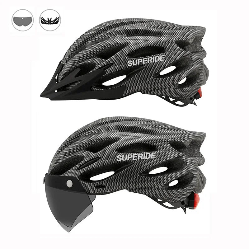 SUPERIDE Men Women Cycling Helmet with Rearlight Sports MTB Bicycle Helmet Road Bike Mountain Bike Helmet with Goggles & Visor-EXPROTAS