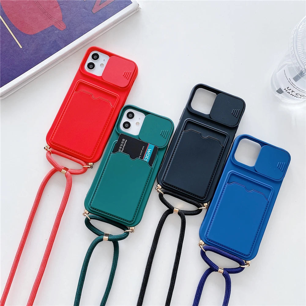 iPhone 7-16 Pro Max Mini XR XS Crossbody Lanyard Wallet Case Camera Cover