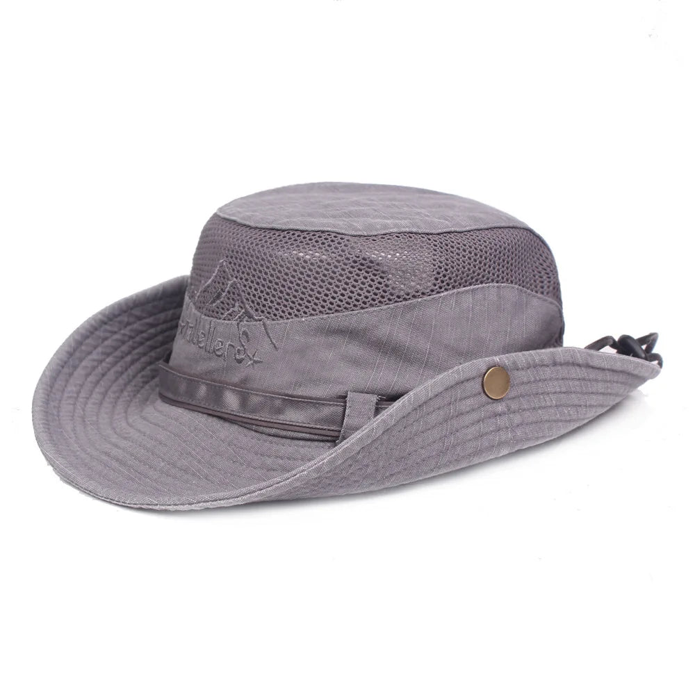 Jungle Fishing Mesh Bucket Hat Men Summer Wide Brim Sun Hiking Cap