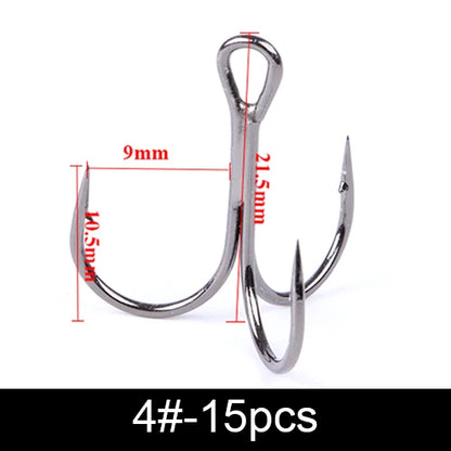20Pcs Fishing Hooks Treble Carbon Steel Barbed Sharp 2/4/6/8/10#