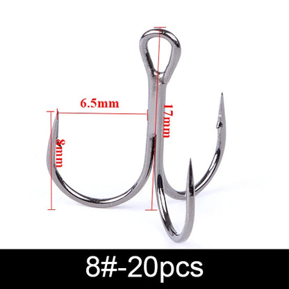 20Pcs Fishing Hooks Treble Carbon Steel Barbed Sharp 2/4/6/8/10#