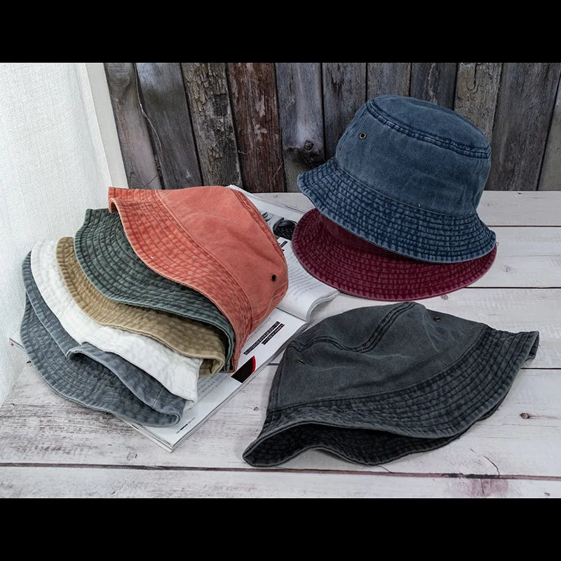 Unisex Bucket Hat Washed Denim Fisherman Cap Summer Casual Fashion