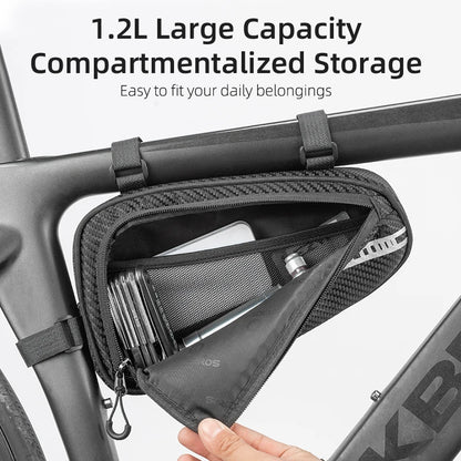 ROCKBROS 1.2L Triangle Frame Bag with Side Pockets Reflective Cycling Bike Accessory