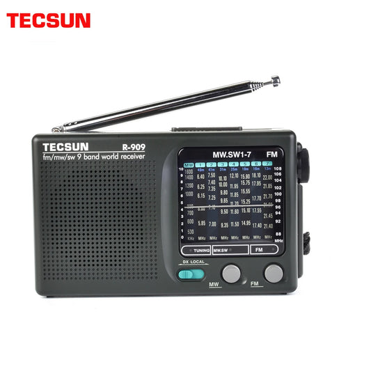 Tecsun R-909 9-Band AM FM SW Portable Radio with Rotatable Antenna DX Control