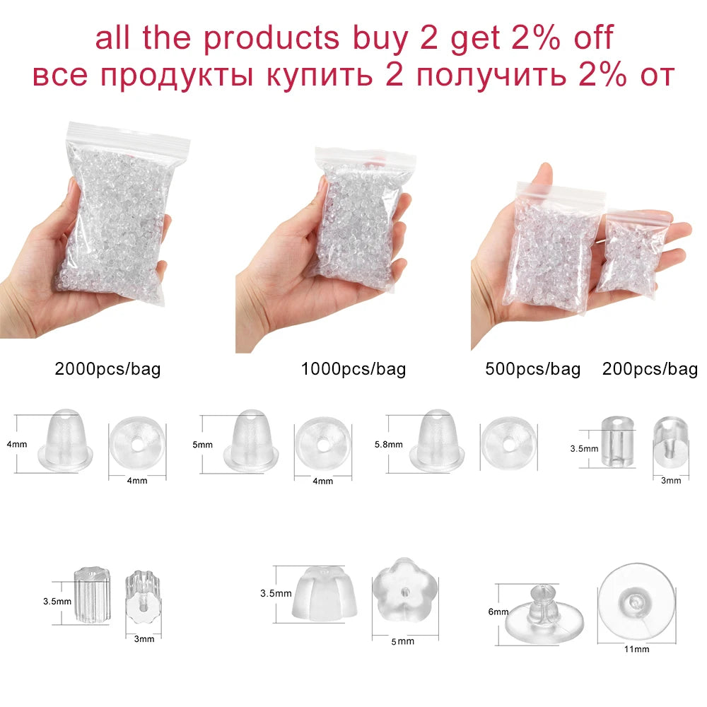200-2000Pcs Rubber Ear Plug Stoppers Soft Silicone Earring Findings DIY