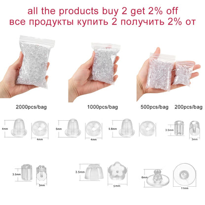 200-2000Pcs Rubber Ear Plug Stoppers Soft Silicone Earring Findings DIY