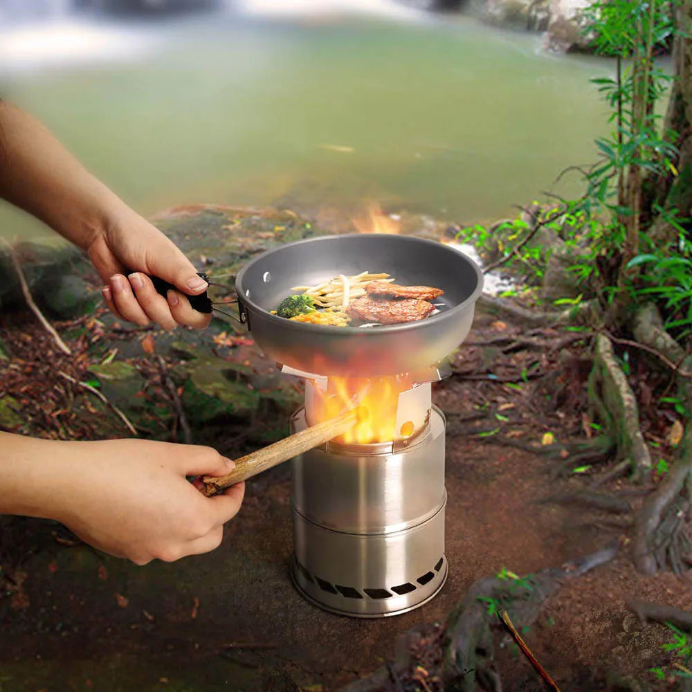 Portable Outdoor Camping Stove Wood Burning Stainless Steel BBQ Picnic Cooking