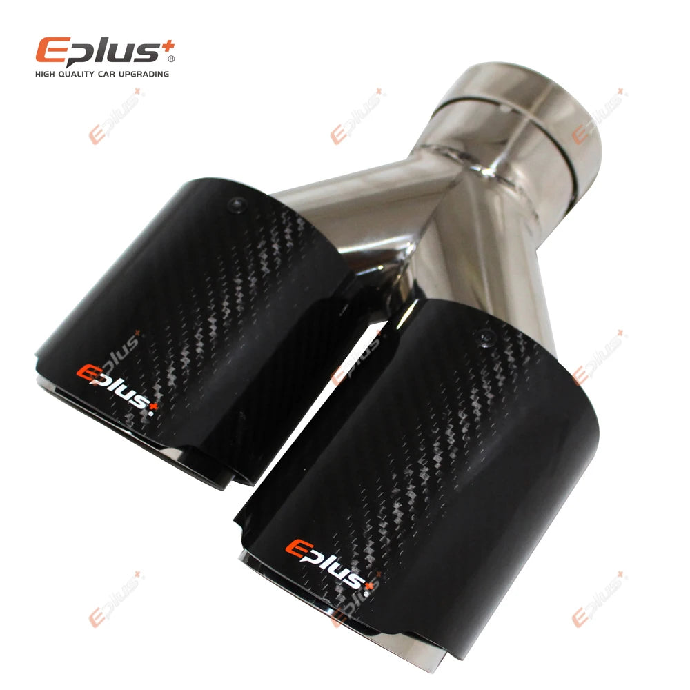 EPLUS Carbon Fiber Y-Shape Dual Exhaust Tip Stainless Muffler Nozzle Silver