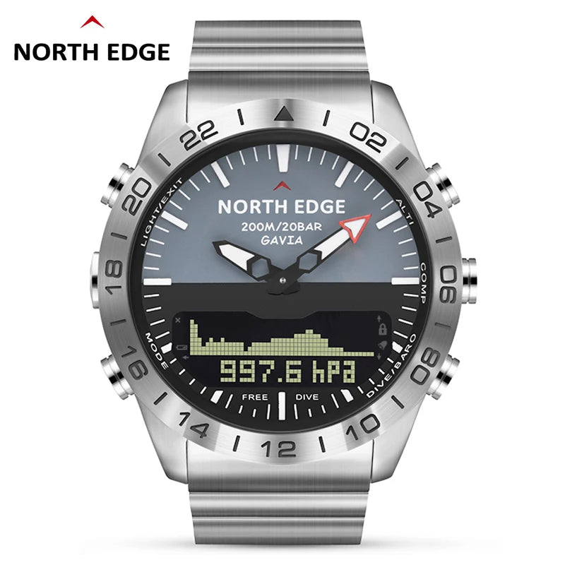 Men Dive Sports Digital watch Mens Watches Military Army Luxury Full Steel Business Waterproof 200m Altimeter Compass NORTH EDGE-EXPROTAS