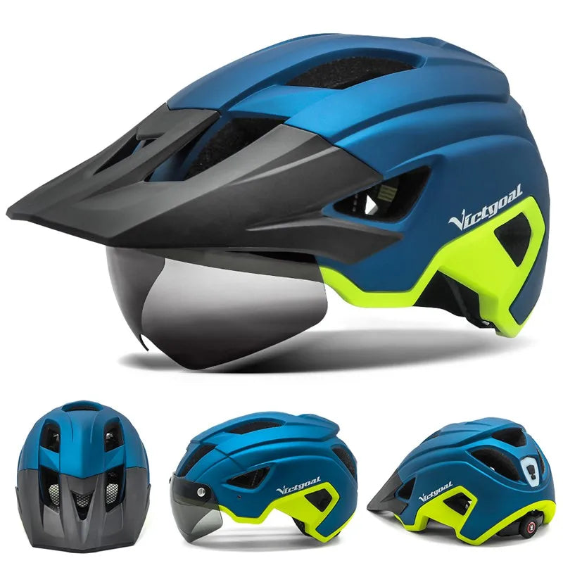 VICTGOAL LED Bike Helmet With Sun Goggle Visor Rechargeable LED Men Bicycle Helmet Sunglasses Shield Road MTB Cycling Helmets-EXPROTAS