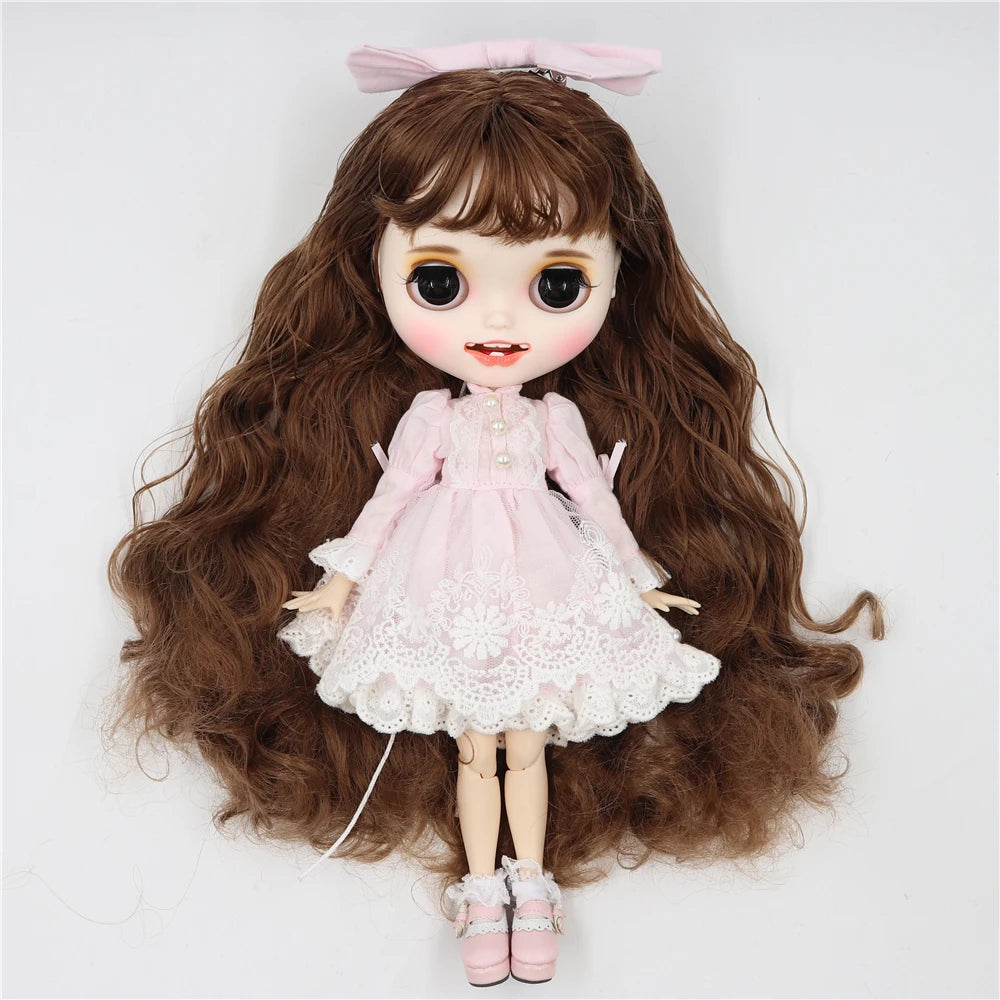 ICY DBS Blythe Doll Licca Body Lace Dress Bow Knot Pink Green Princess Outfit