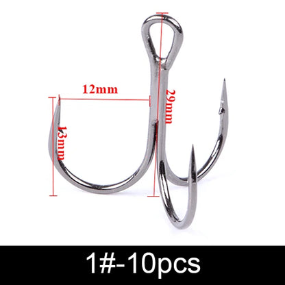 20Pcs Fishing Hooks Treble Carbon Steel Barbed Sharp 2/4/6/8/10#