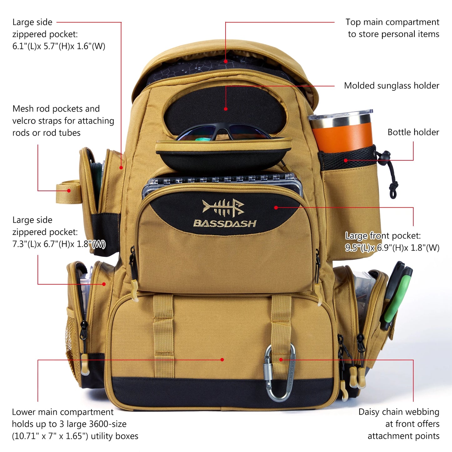 Bassdash Fishing Tackle Bag Multifunctional Backpack Lightweight Tactical Box