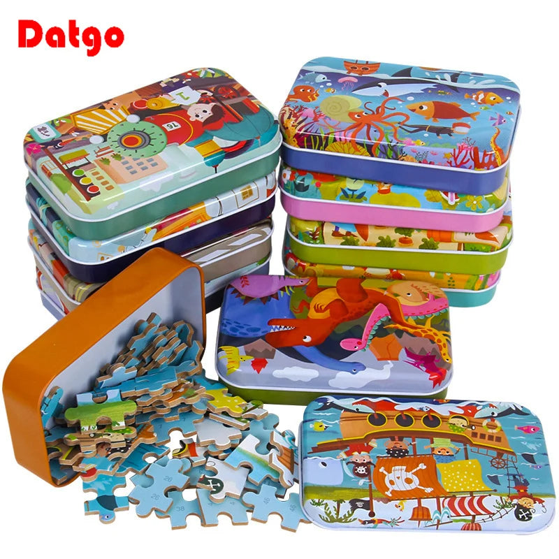 60pcs Wooden Jigsaw Puzzle Kids Toy Cartoon Animals Vehicles Educational Learning Gift