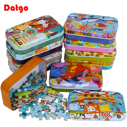 60pcs Wooden Jigsaw Puzzle Kids Toy Cartoon Animals Vehicles Educational Learning Gift